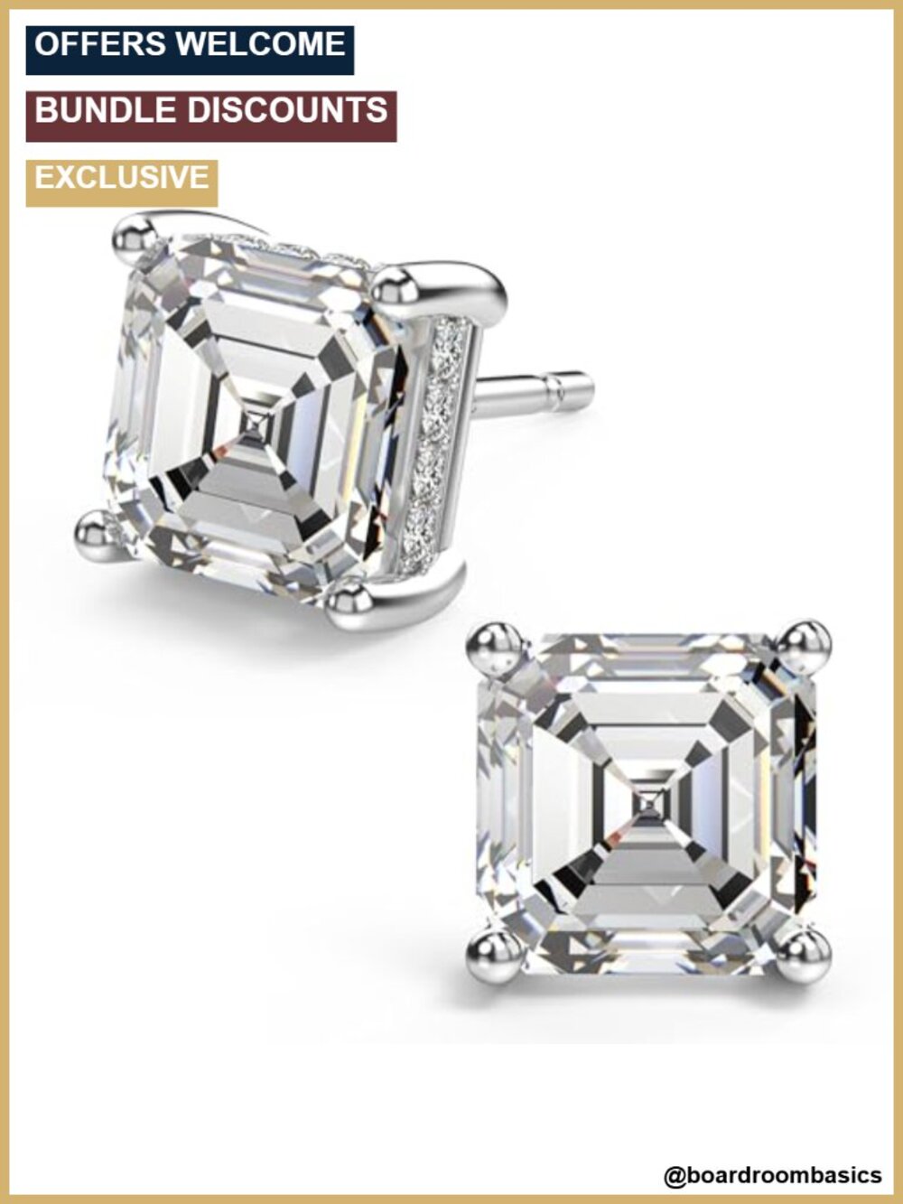 Asscher Cut Cubic Zirconia Stud Earrings 925 Sterling Silver